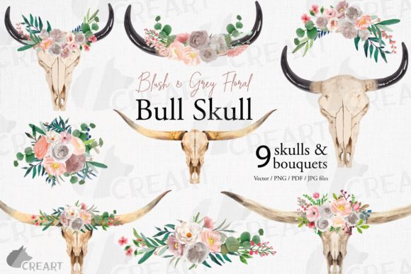 Bringing Western Elegance to Life with Watercolour Blush Grey Floral Bull Skull Designs