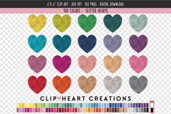 Evaluating the Glitter Hearts Clip Art - 100 Colors Collection for Creative Projects