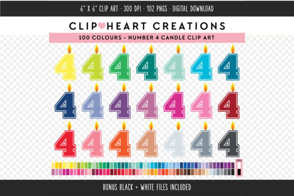 Number 4 Birthday Candle Clipart for Creative Projects