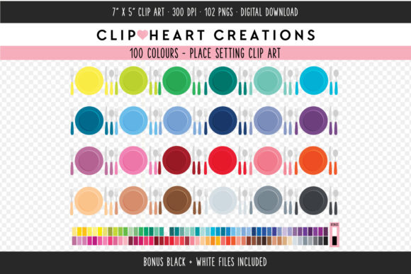 Place Setting Clip Art: 100 Colors for Design