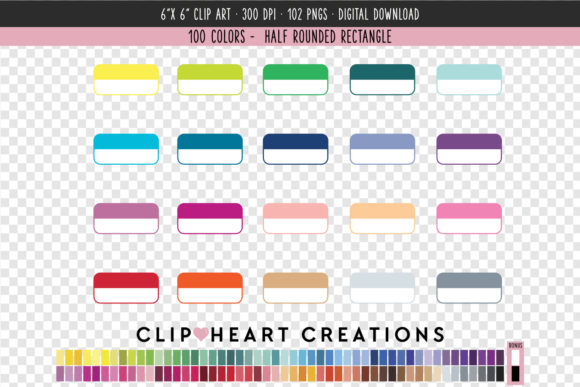 Rectangle Half Clip Art: 100 Colors for Design