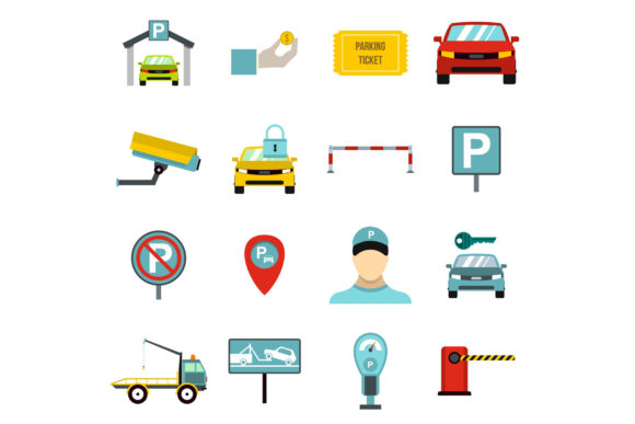 Strategic Visual Communication with a Flat Style Parking Icons Set