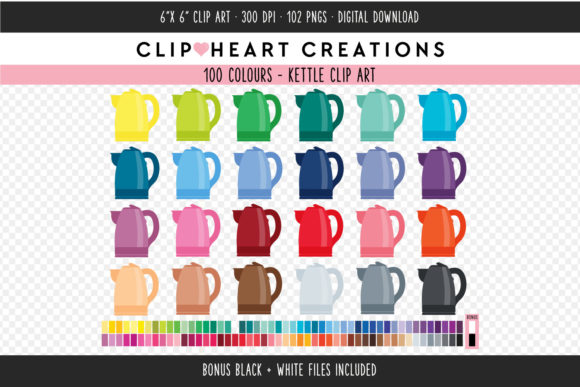 Vibrant Kettle Clip Art: 100 Colors for Creators